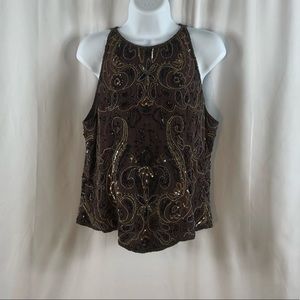 Papell Boutique Evening Silk beaded Vintage Tank top L